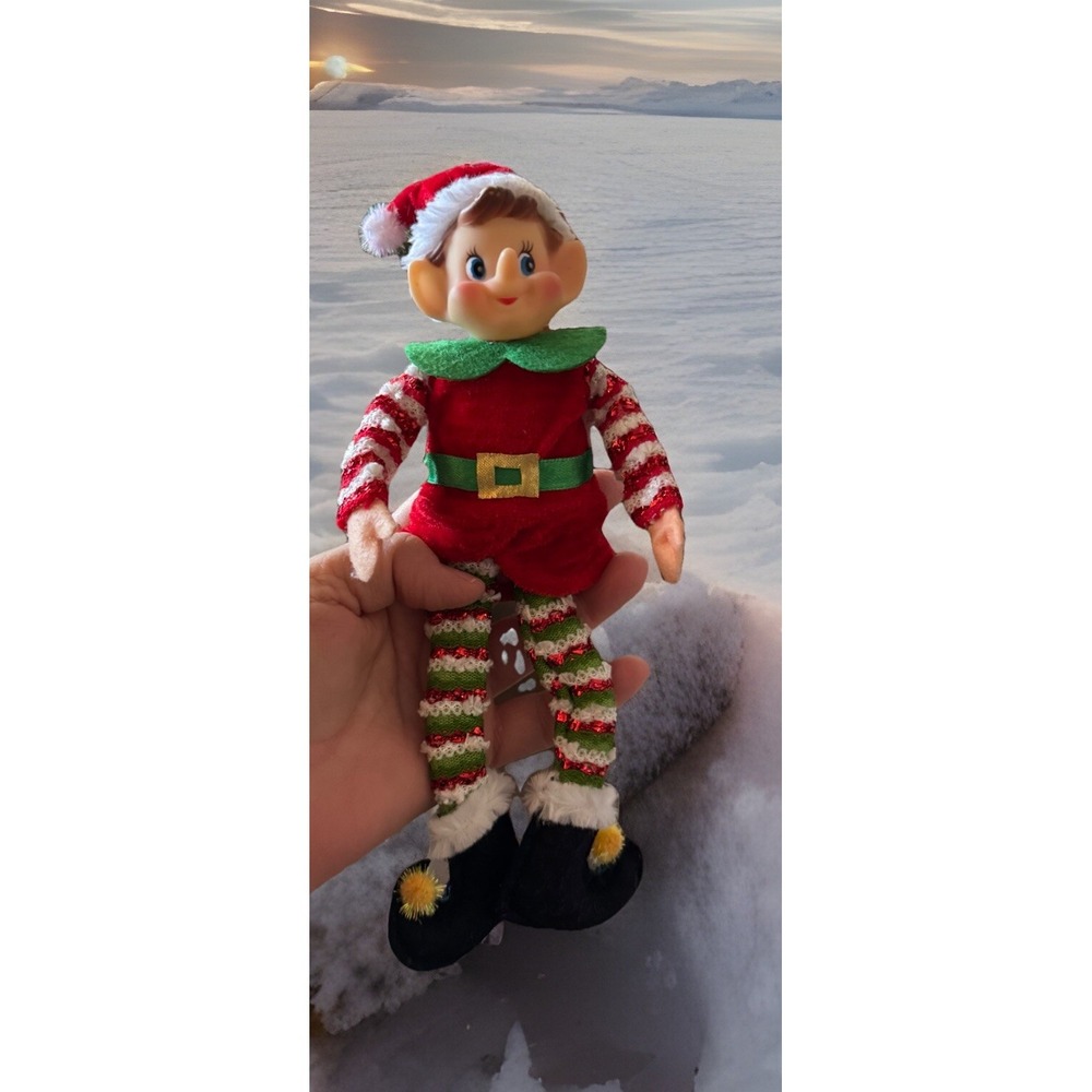 Christmas Elf‎ Pixie Shelf Sitter Ornament Vintage Style Posable Xmas